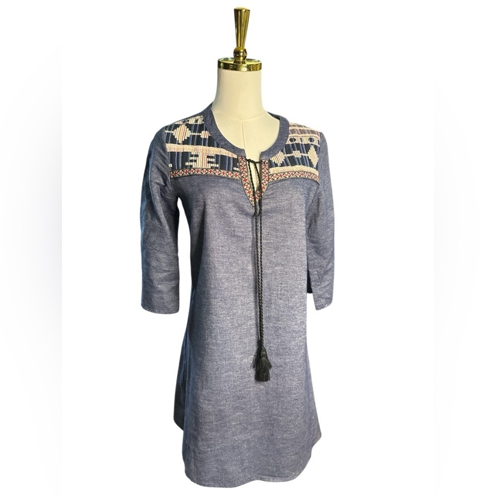 Flying Tomato Aztec Embroidered Chambray Bohemian with Tassels Size SP S Petite